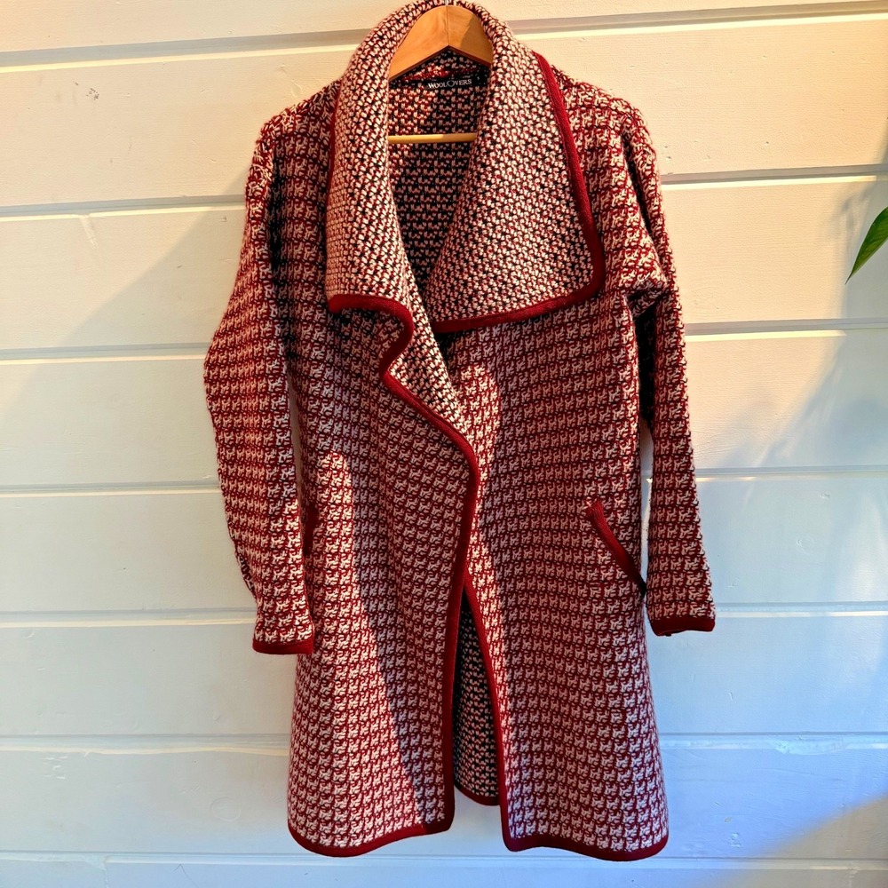Woolover Women's Long Sweater Jacket/Cardigan, Red/Cream/Black, S